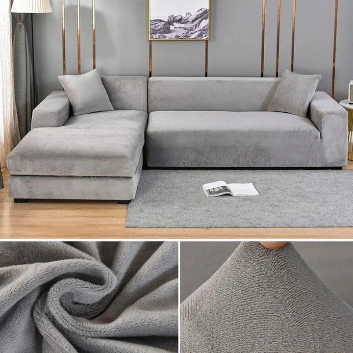 Luxury velvet sofa cover, stretchable fabric, protects and refreshes living room sofas.