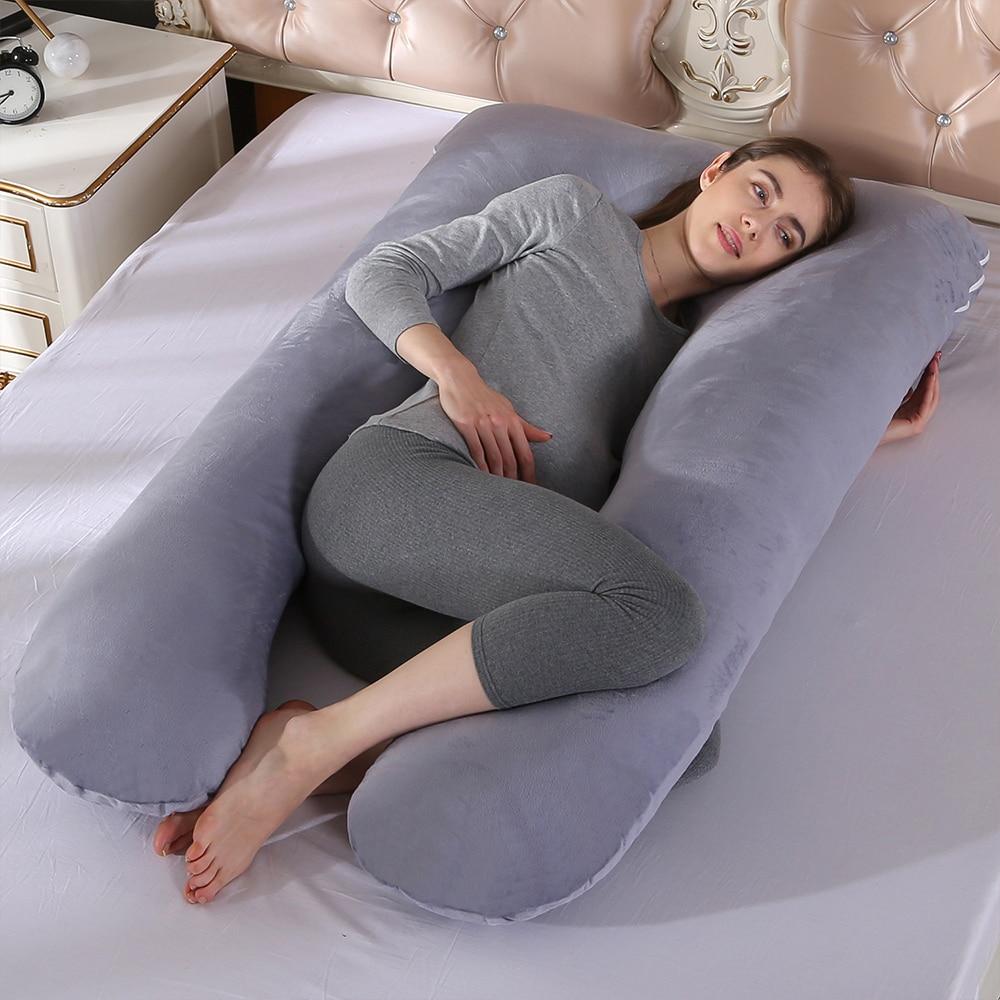 Luxury velvet U-shaped pregnancy pillow for full body support & maternity comfort