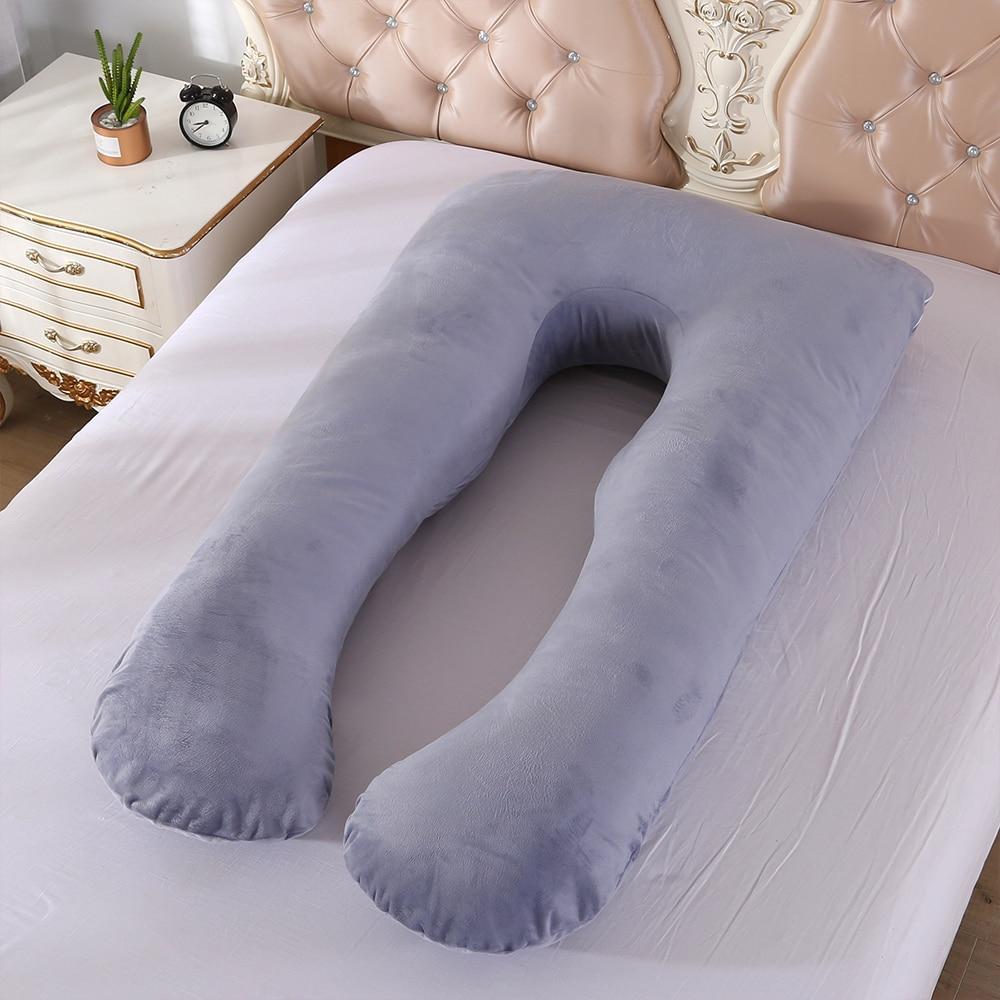 Maternity U-shaped velvet pillow offering back support and sleep comfort