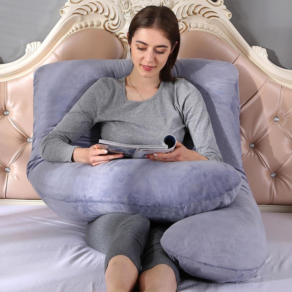 Soft velvet U-shaped pregnancy pillow, aids sleep and reduces body aches