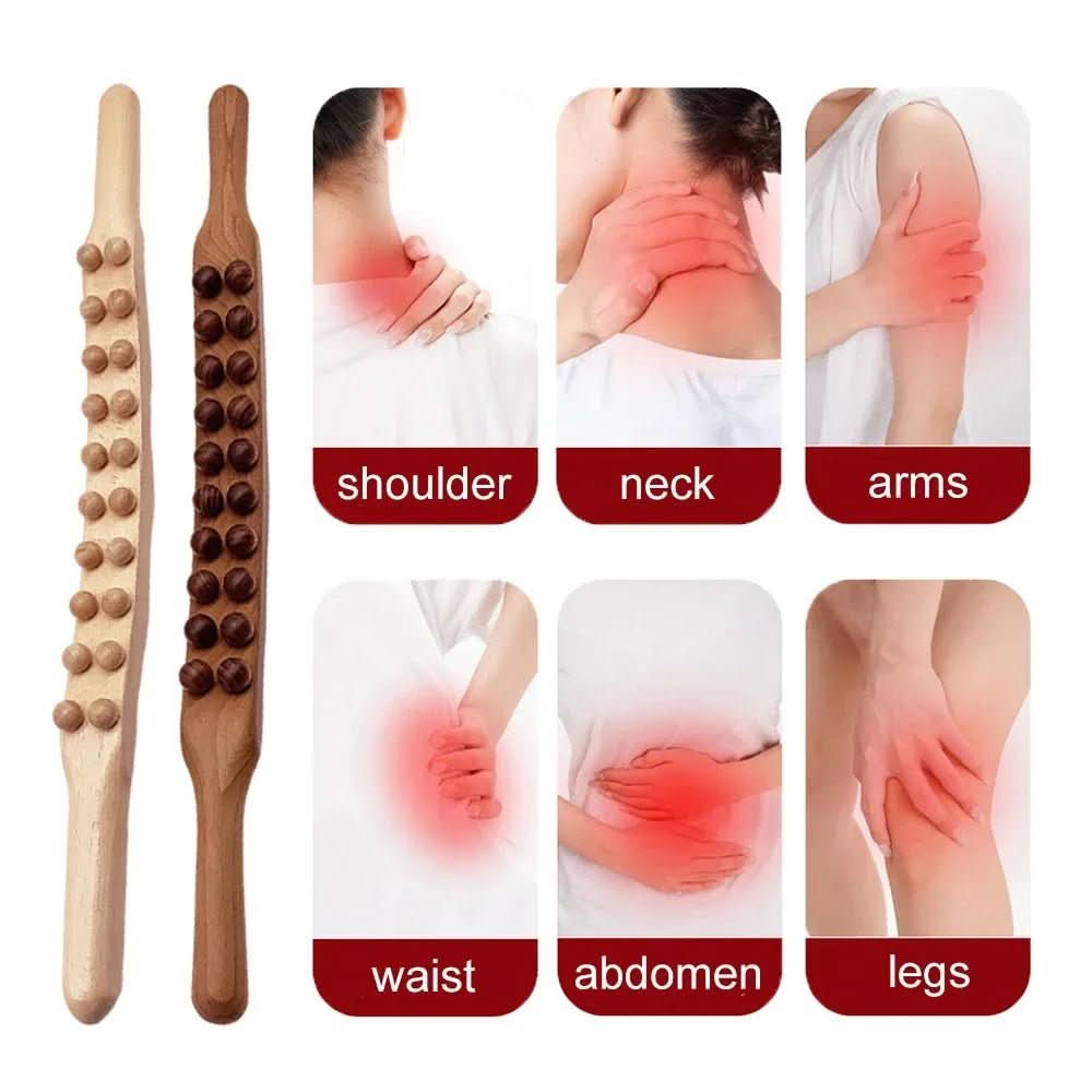 Premium wooden Gua Sha massage stick for full body relaxation, muscle relief, & enhanced blood circulation.