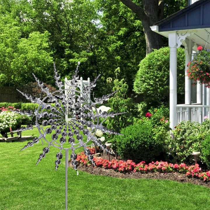 Weather-resistant anti-rust metal wind spinner, perfect kinetic yard art for garden, patio, or lawn.