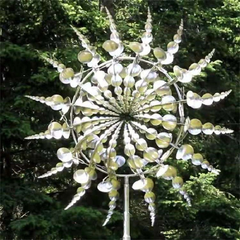 Beautiful anti-rust metal wind spinner, a unique kinetic garden decor gift that enhances any outdoor landscape.