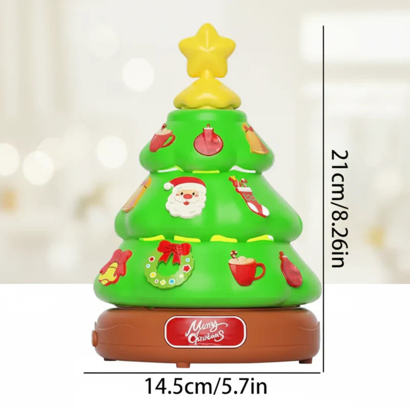 Decorative Christmas tree with built-in bubble machine and cheerful holiday music, great seasonal decor.