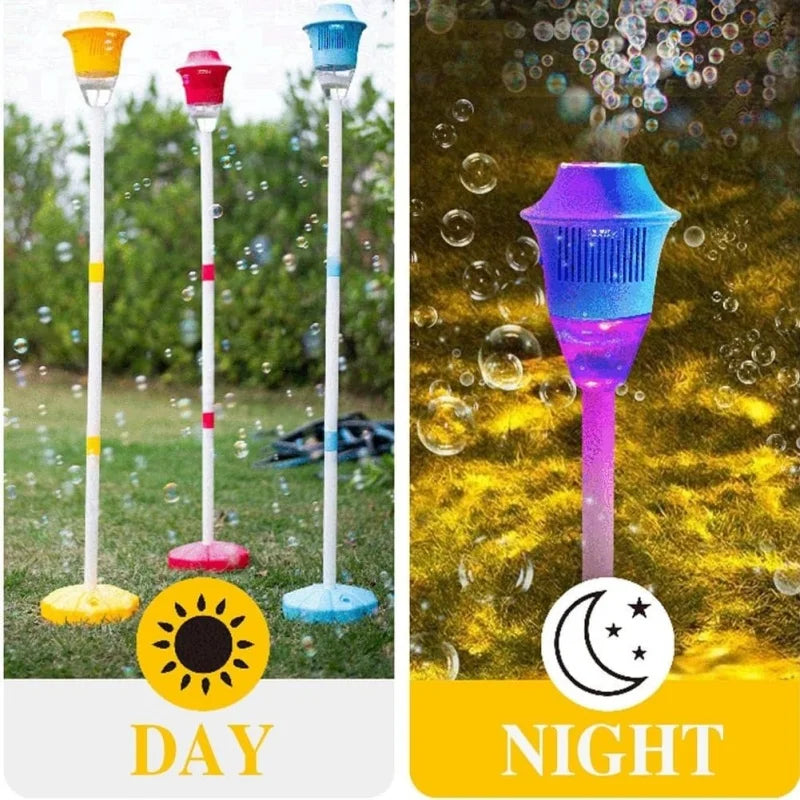 Bubble machine with LED lights and music, an enchanting party favor for outdoor events