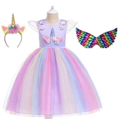 Enchanting unicorn princess dress set for girls' dress up & imaginative play. Toddler fantasy party outfit.