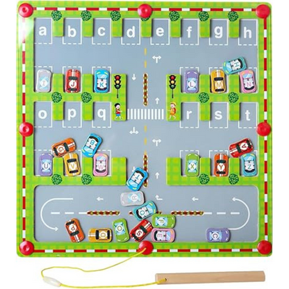 Educational magnetic letter set on a wooden board, ideal for alphabet learning and pre-school play
