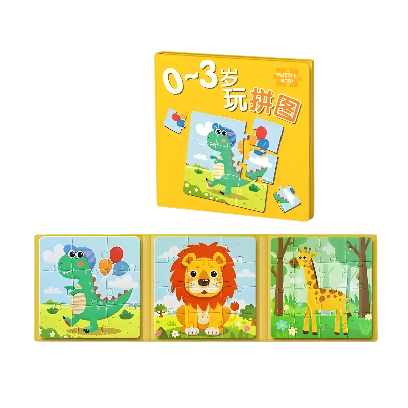 Kids magnetic vehicle puzzle flipbook with colorful dinosaurs, engaging educational toy