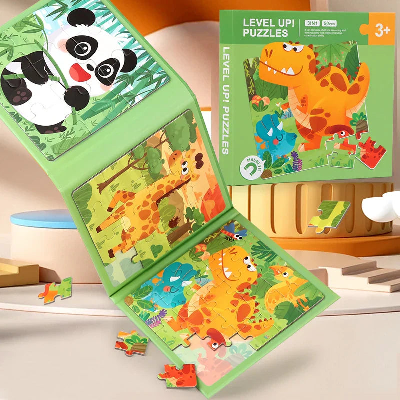 Magnetic animal puzzle book for kids, a portable travel toy to develop fine motor skills