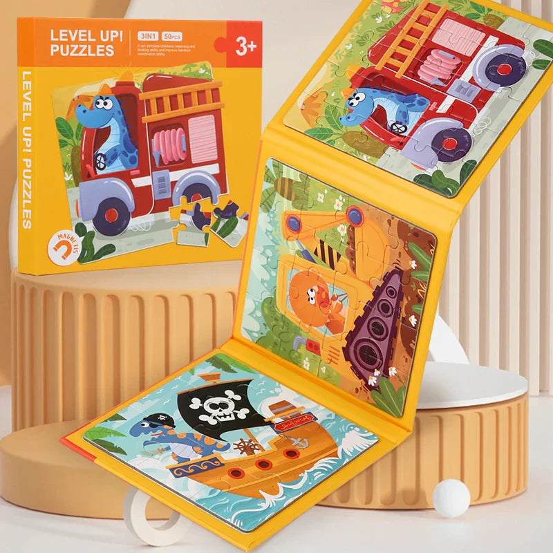 Children's magnetic puzzle with transport theme, an educational learning toy for toddlers