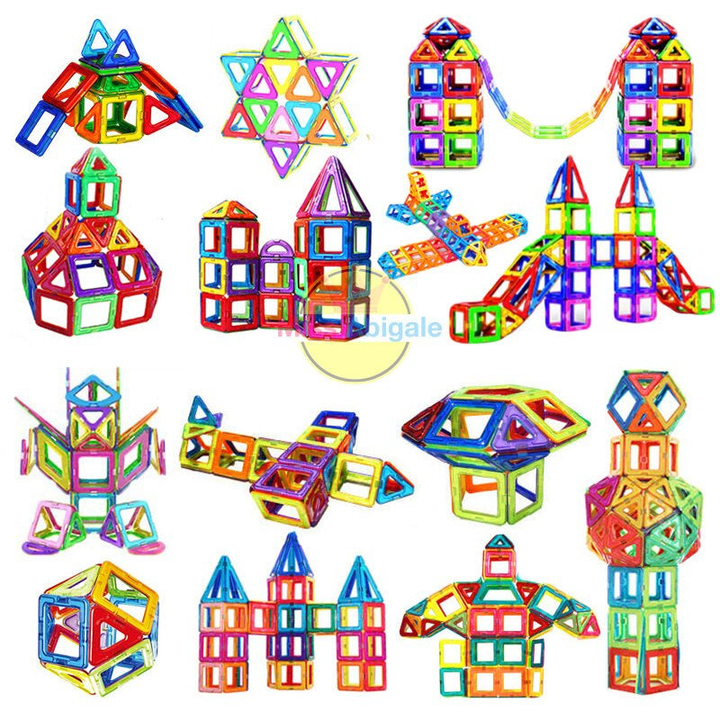 Assortment of geometric magnetic blocks on a white background, ideal for STEM education and magnet toys