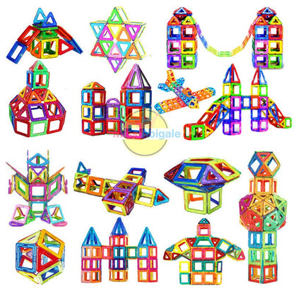 Assortment of geometric magnetic blocks on a white background, ideal for STEM education and magnet toys