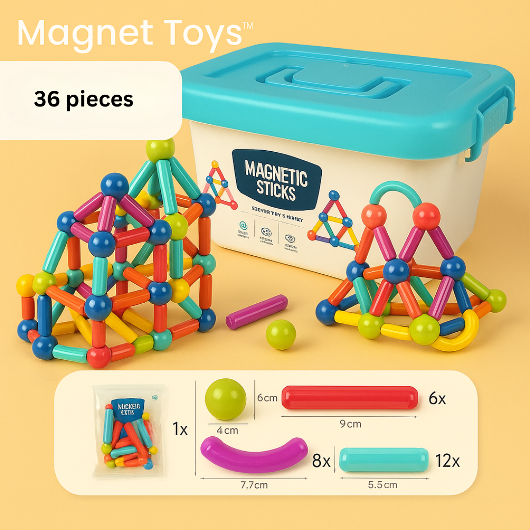 Boxed magnetic building sticks set, ideal gift for kids' learning and development.