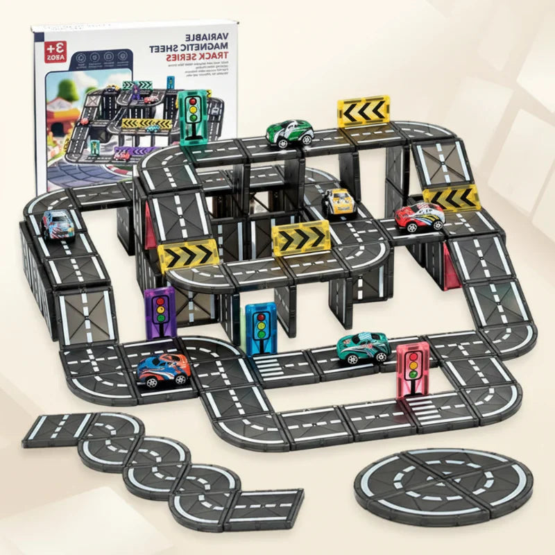 Magnetic building tiles car set, colorful STEM toy for creative play & construction