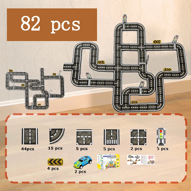 Magnetic tile car play set, developing problem-solving skills and spatial reasoning