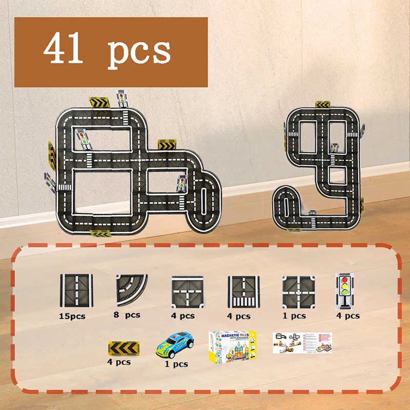 Bright magnetic tiles and car accessories, a comprehensive STEM toy for children