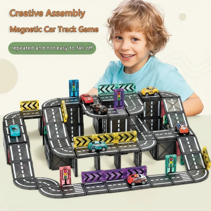 Kids magnetic tile car kit, educational building blocks for toddlers & young children