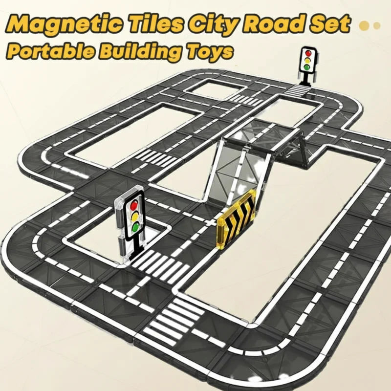 Magnetic tiles car track toy, fostering STEM skills in kids through building & puzzle play