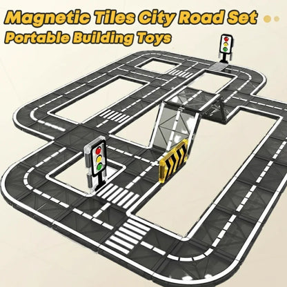 Magnetic tiles car track toy, fostering STEM skills in kids through building & puzzle play