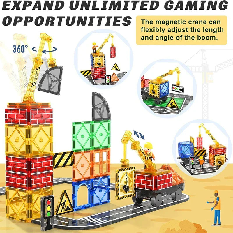 Educational magnetic tile car assembly kit, perfect for hands-on construction fun