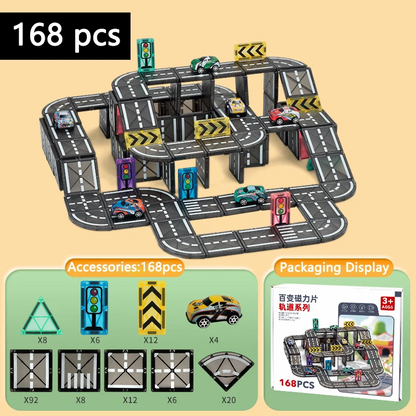 Magnetic building game with car chassis, promoting imaginative play for preschoolers