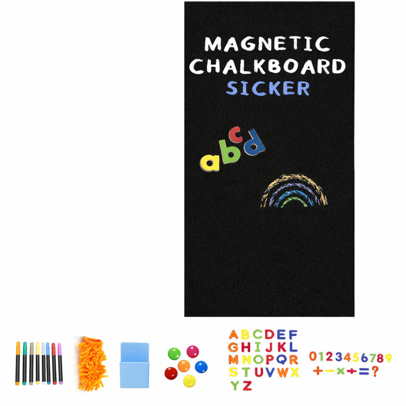 Child drawing on magnetic chalkboard wallpaper, an interactive learning surface for kids' creative development