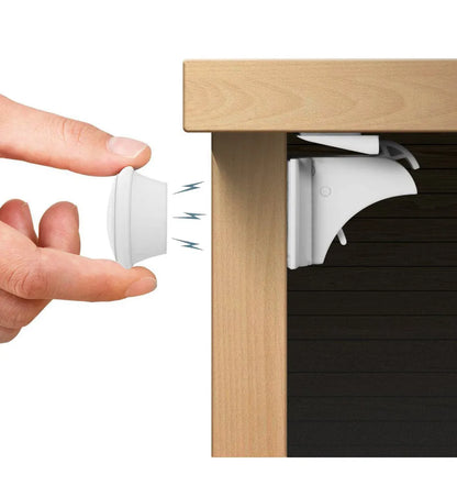 Magnetic key for child safety locks, designed for convenient parent access while keeping children out of drawers.