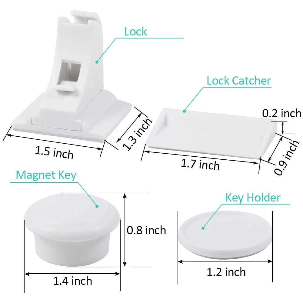 Child safety magnetic lock kit, including multiple locks and a magnetic key, for comprehensive baby proofing.