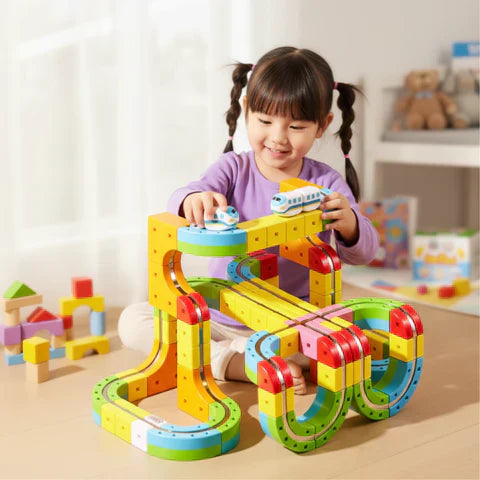 Magnetic Cube Train Track Building Set for creative play, ages 3+