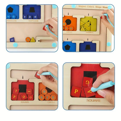 Close-up of magnetic maze with vibrant colors and numbers, promoting early learning and fine motor development