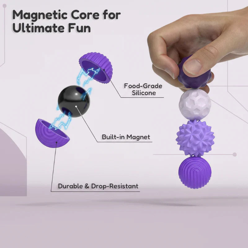 Close-up of magnetic silicone fidget balls, ideal for adults seeking anxiety relief.