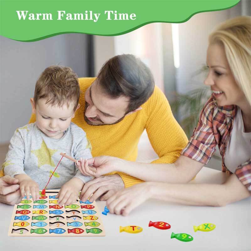 Kids gifts: Magnetic wooden fishing game for learning letters and numbers, educational toy