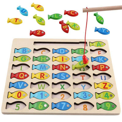Complete set of magnetic wooden alphabet & number fishing game, engaging learning for young children