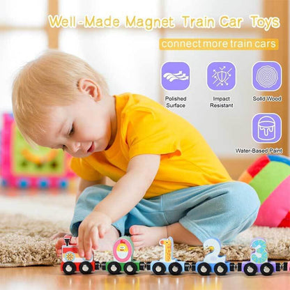 Colorful wooden magnetic number train, an engaging activity toy for preschool counting and recognition
