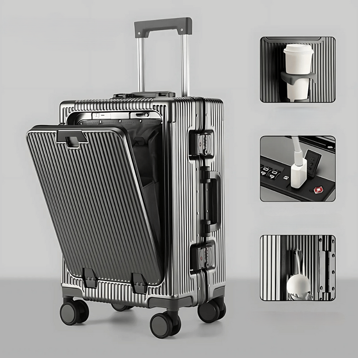 Efficient business travel carry-on: Hard-shell suitcase with laptop compartment & smooth mobility.