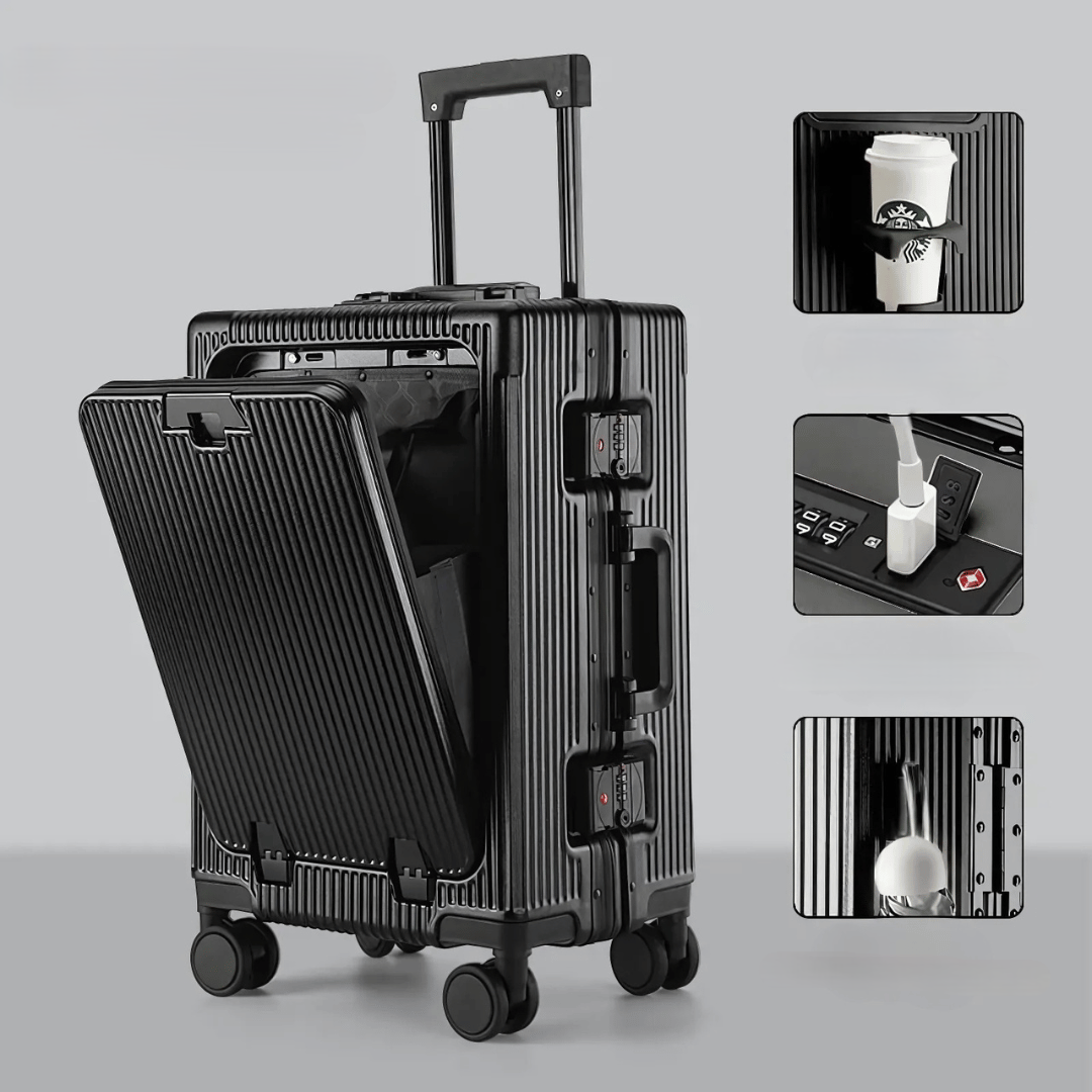 Durable Manhattan Pro hard-shell carry-on, perfect for short trips with its laptop sleeve & spinner.