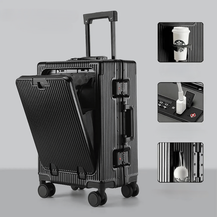 Durable Manhattan Pro hard-shell carry-on, perfect for short trips with its laptop sleeve & spinner.