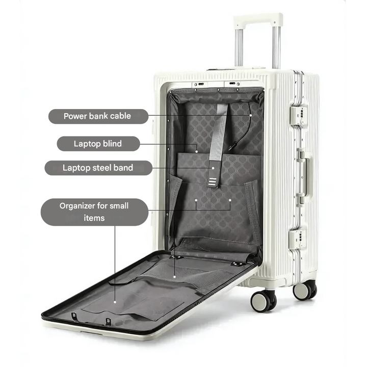 Smart travel hand luggage: Manhattan Pro carry-on suitcase with USB charger & secure laptop pocket.