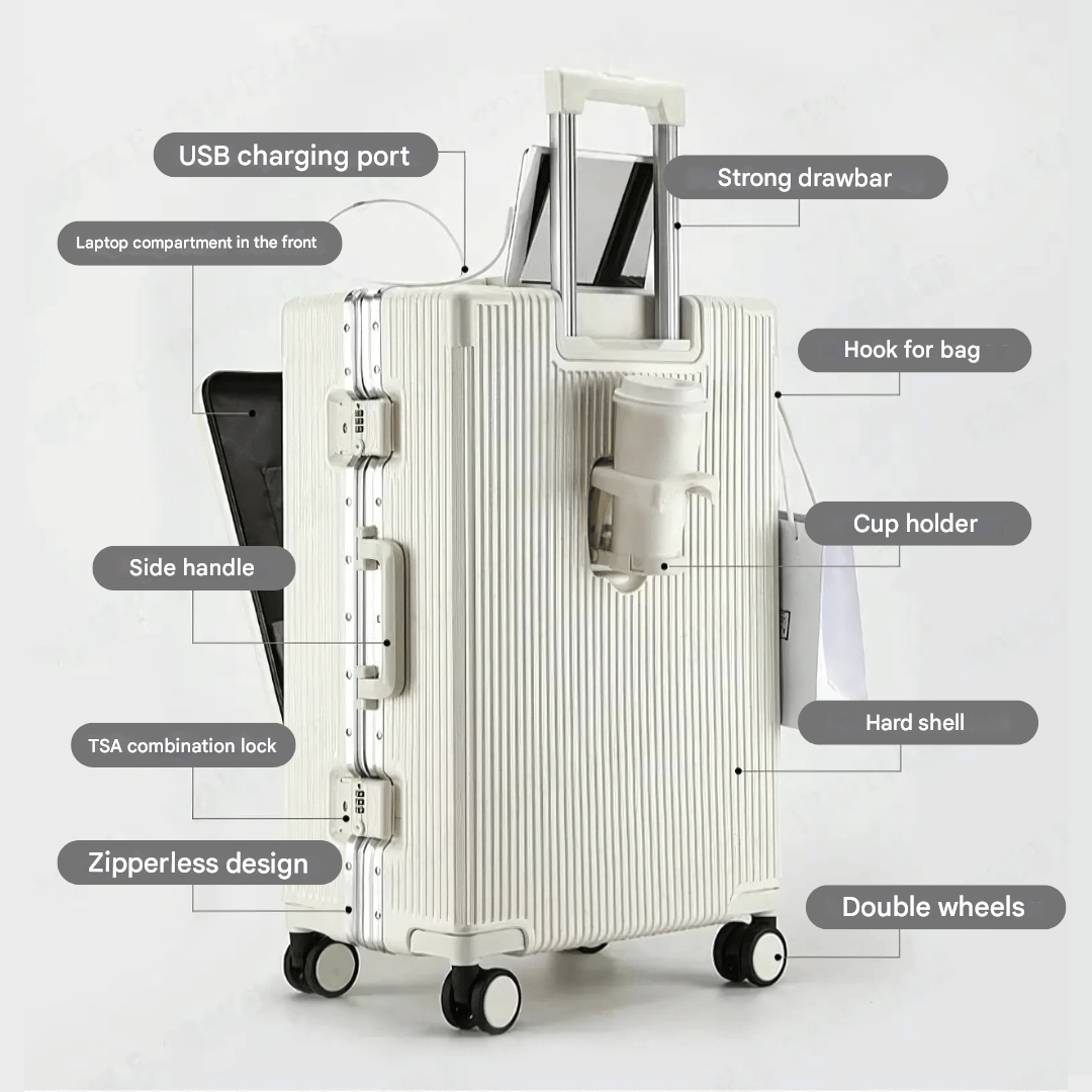 Business travel essential: Hard-shell carry-on with dedicated laptop compartment & TSA-approved lock.