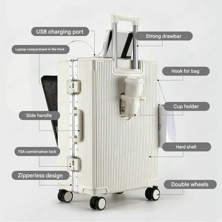 Business travel essential: Hard-shell carry-on with dedicated laptop compartment & TSA-approved lock.