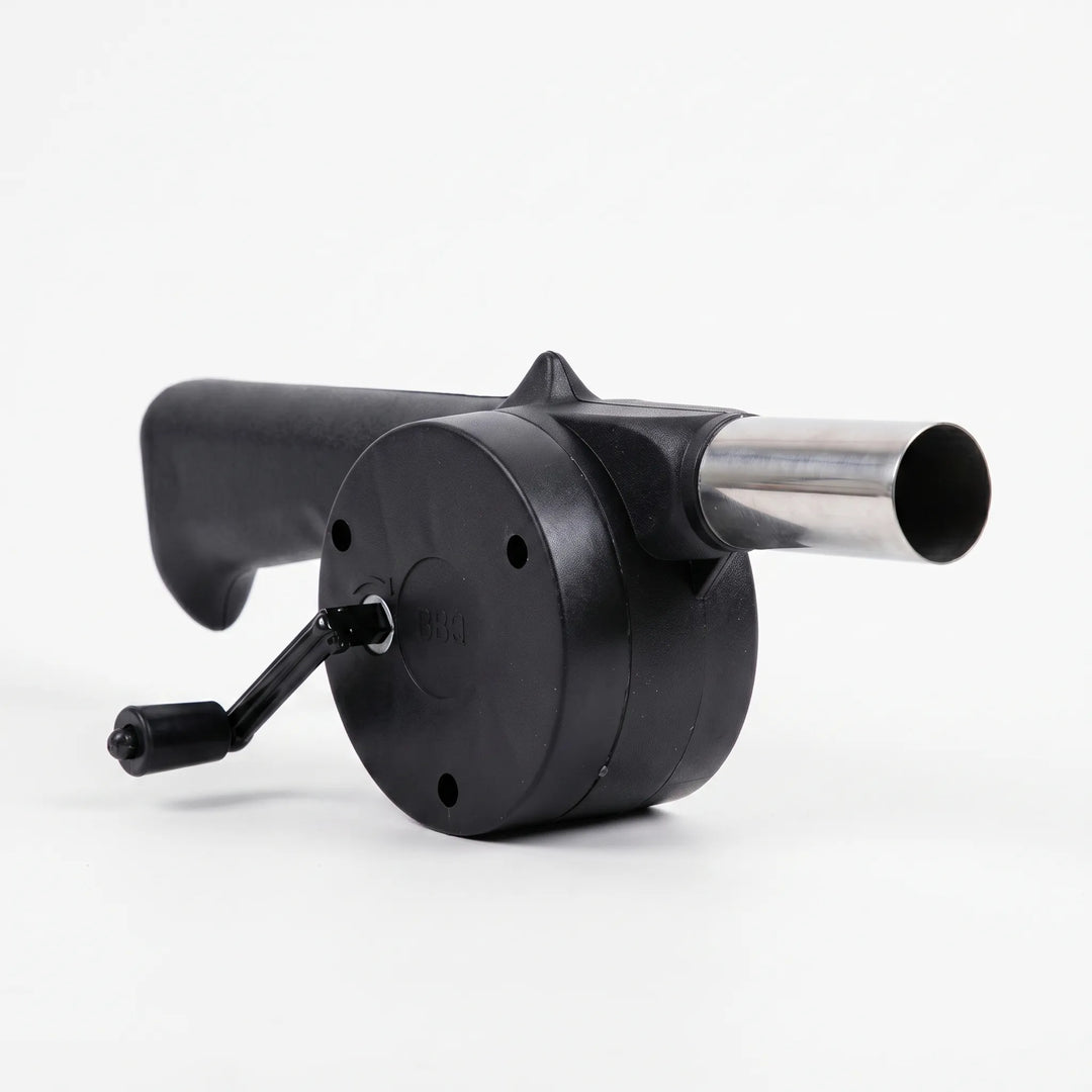 Convenient manual BBQ blower, a portable hand-crank tool for efficient outdoor grilling and campfires.