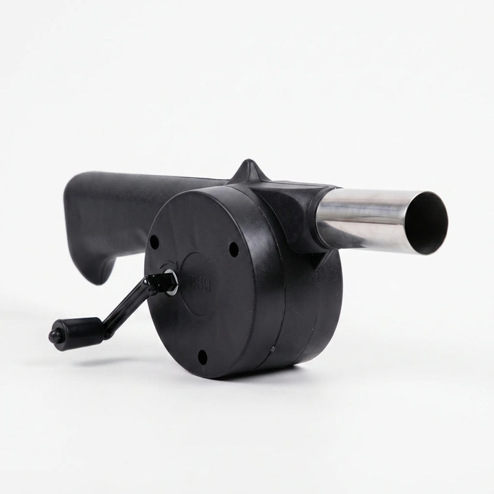 Convenient manual BBQ blower, a portable hand-crank tool for efficient outdoor grilling and campfires.