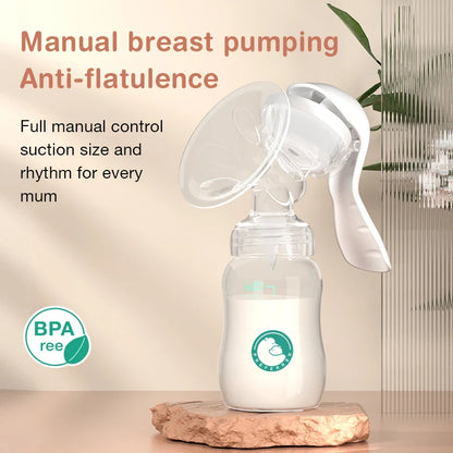 Portable manual breast pump with milk collection bottle, essential for on-the-go baby feeding