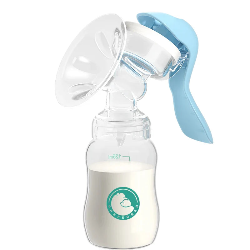 Breastfeeding mom using a manual milk pump, showing simplicity and efficiency of the BPA-free device