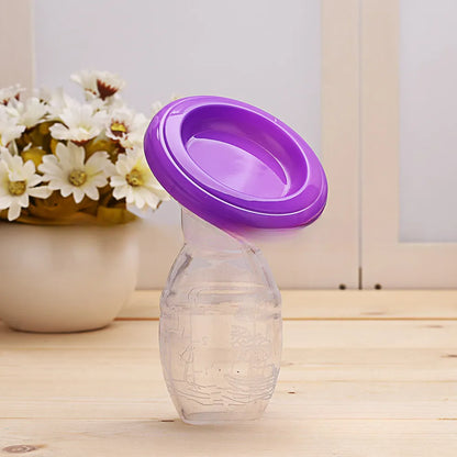 Side view of a manual silicone breast pump, showcasing its ergonomic design