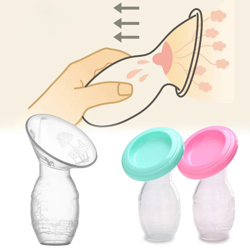 Breastfeeding mama using a manual silicone breast pump for natural milk collection