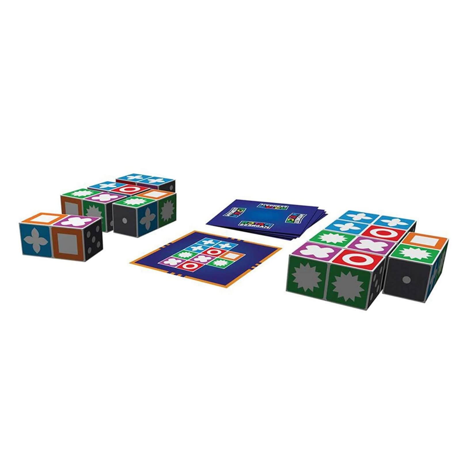Match Madness players quickly matching shapes on puzzle cards with game blocks, fun family game