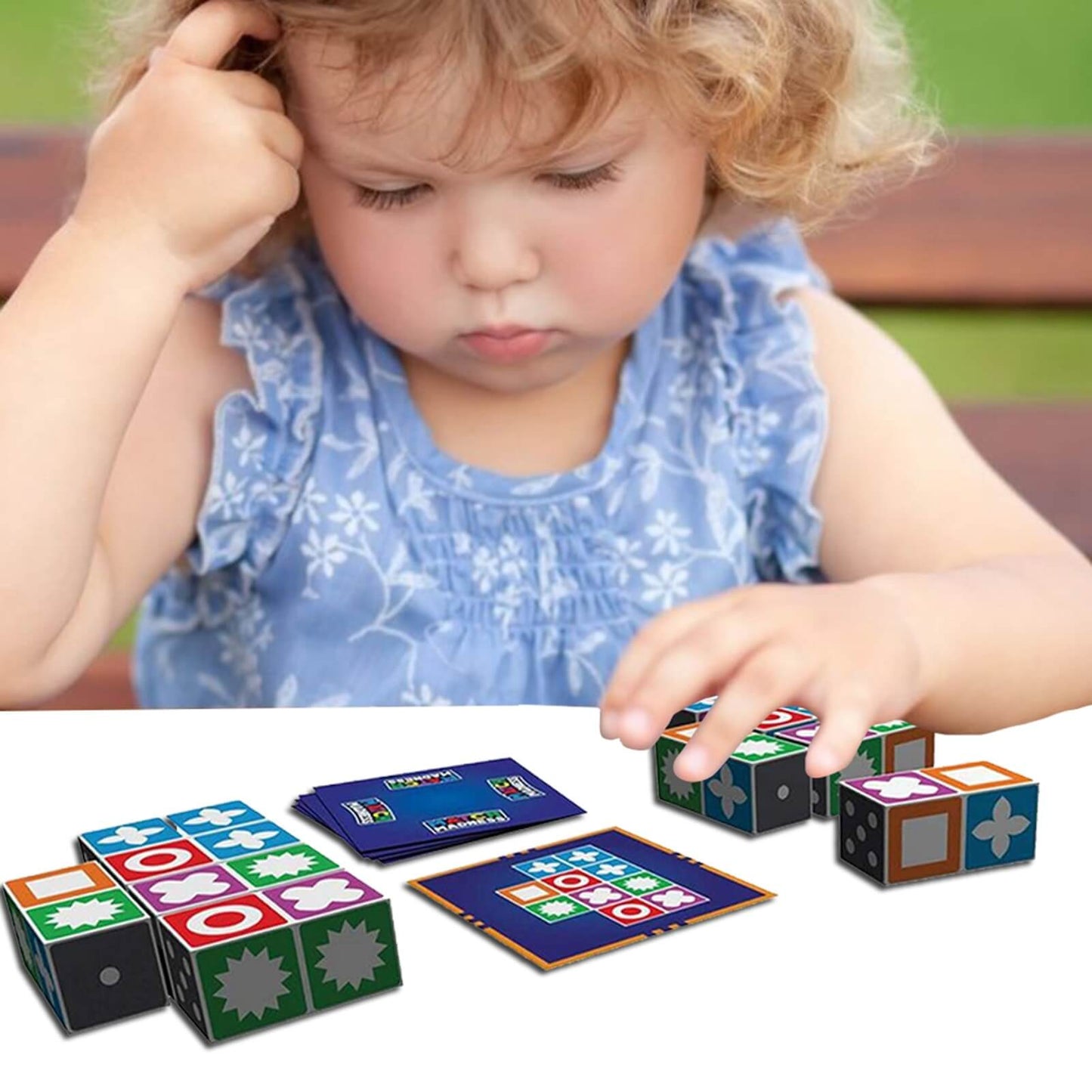 Child concentrating intently while playing Match Madness, an engaging educational logic puzzle toy