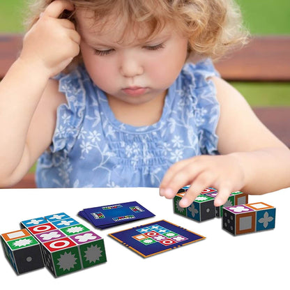 Child concentrating intently while playing Match Madness, an engaging educational logic puzzle toy