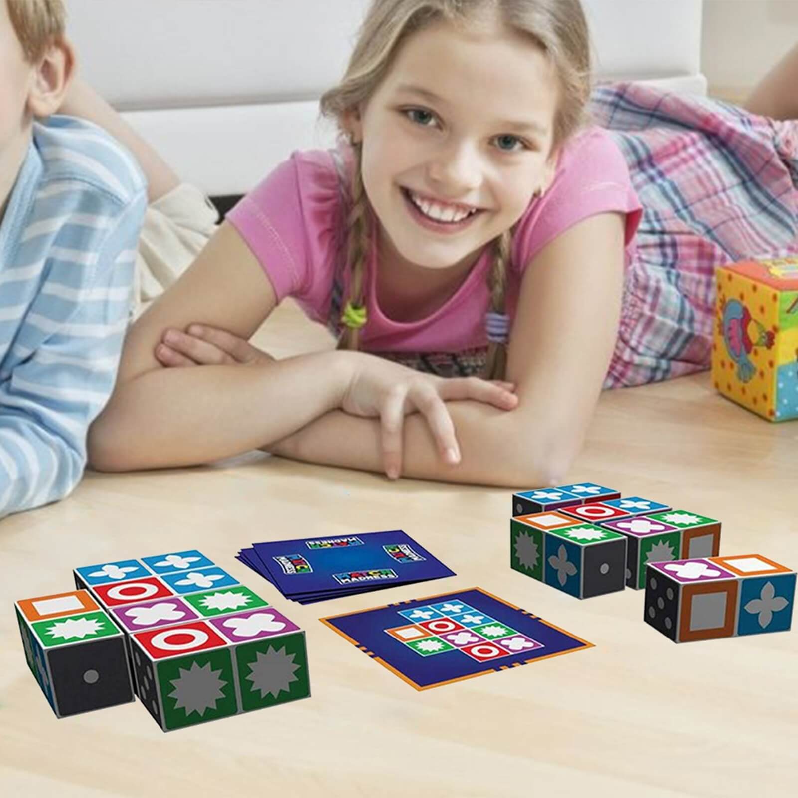 Family enjoying the competitive fun of Match Madness, a multiplayer board game for kids' learning